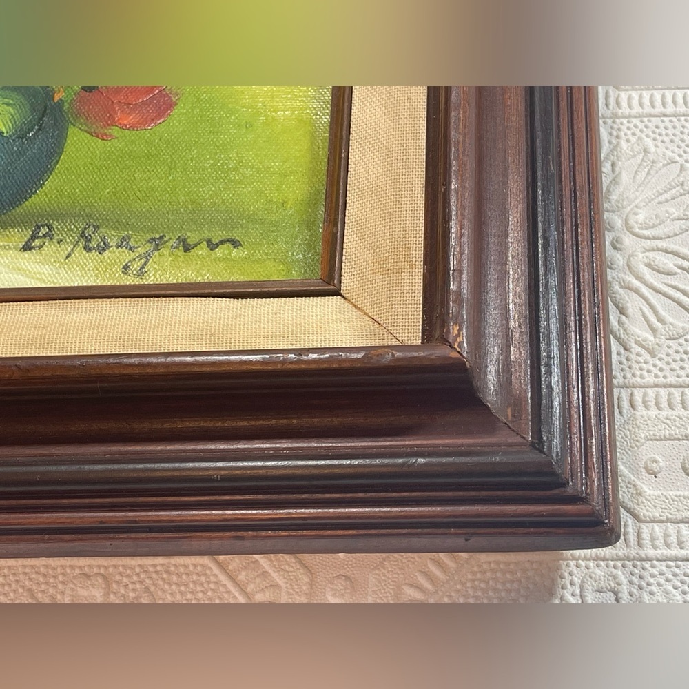 VINTAGE SIGNED B. REAGAN OIL ON CANVAS ROSES FLOWERS PAINTING 8"X10" FRAMED - Picture 7 of 13